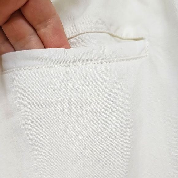 Eileen Fisher White Linen Blend Ankle Joggers Size M, Drawstring Waist, Pockets - Picture 6 of 13